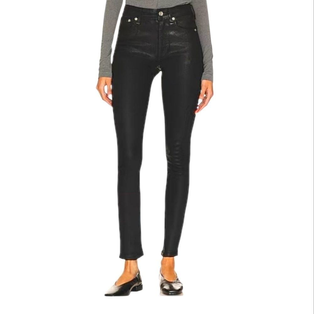 RAG & BONE Kensington Skinny Coated Black Skinny Jeans. Size 25
